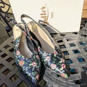 Butter Italian Leather Stacked Heel Slingbacks